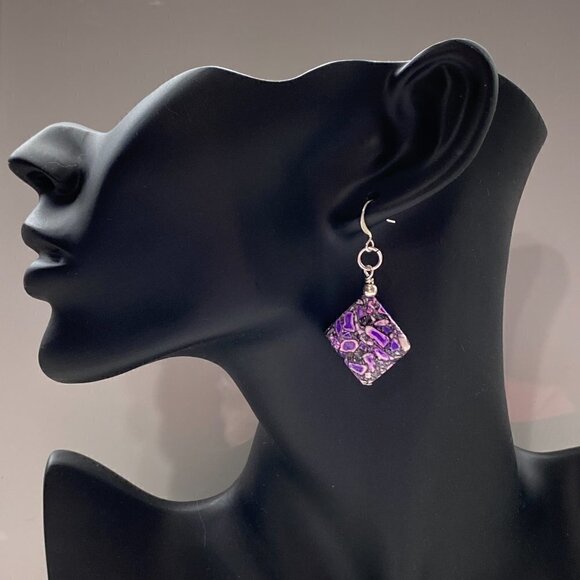 ❤️ Purple Sea Sediment Jasper Square Earrings - Picture 2 of 11
